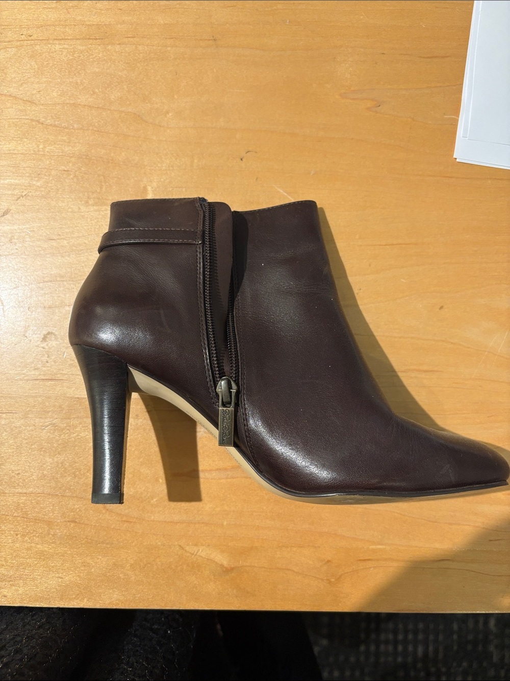 Brooks Brothers Dark Brown Leather Ankle Booties with Side Zip